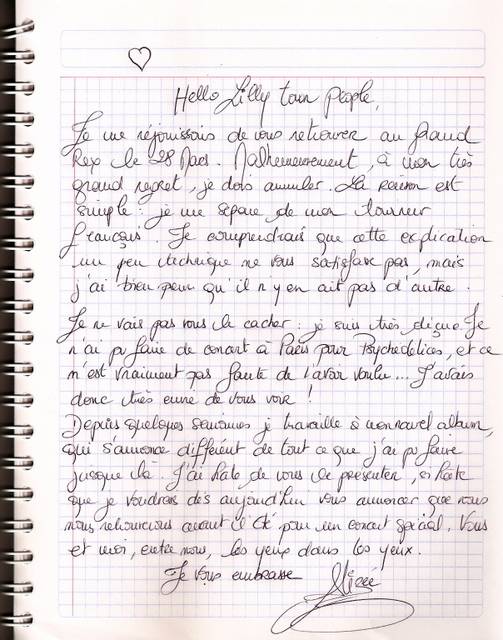 Письмо Гран-Рекс Grand Rex Letter 2009 Alizee Ализе
